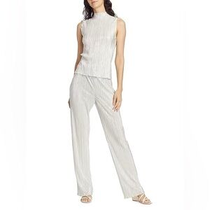 Rails Rowan Plisse Straight-Leg Pants Size S Silver